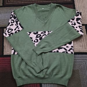 Green and Leopard Print Sweater